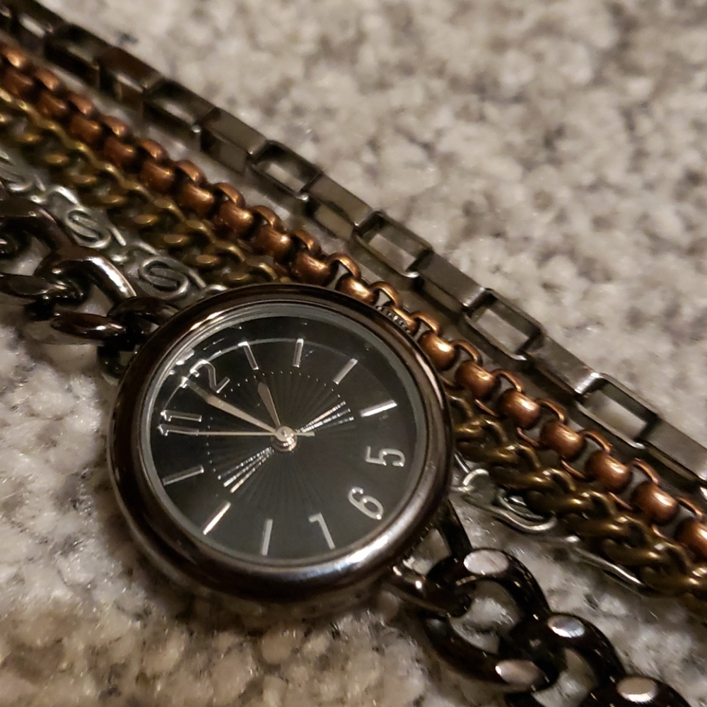 Mixed metal multi chain watch